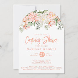 Invitación QR Código Peach Floral Parejas Ducha