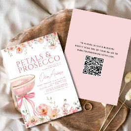 Invitación QR Código Petales y Prosecco Ducha Bridal Bow Rosa