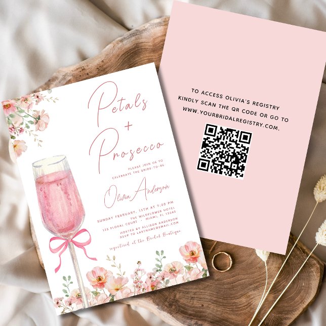 Invitación QR Código Petales y Prosecco Ducha Bridal Bow Rosa (Subido por el creador)