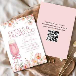 Invitación QR Código Petales y Prosecco Ducha Bridal Bow Rosa
