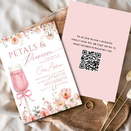 Invitación QR Código Petales y Prosecco Ducha Bridal Bow Rosa