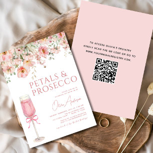 Invitación QR Código Petales y Prosecco Ducha Bridal Bow Rosa