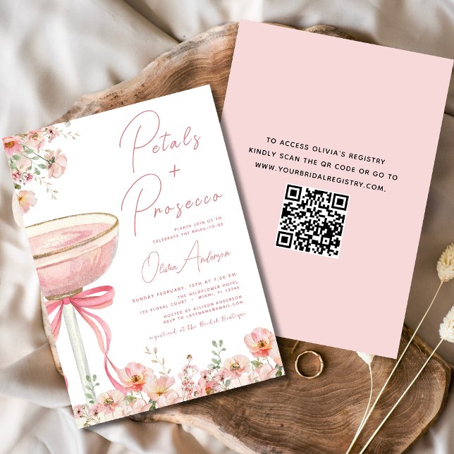 Invitación QR Código Petales y Prosecco Ducha Bridal Bow Rosa (Subido por el creador)