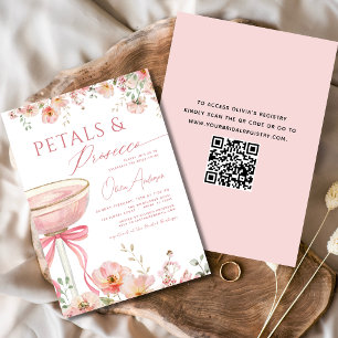 Invitación QR Código Petales y Prosecco Ducha Bridal Bow Rosa