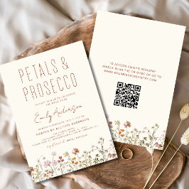 Invitación QR Código Petales y Prosecco Ducha Bridal Flor sil