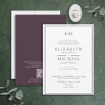 Invitación QR Código Pluma Purple Classic Monograma Boda<br><div class="desc">Su boda es uno de los días más importantes de su vida, así que usted quiere que todo sea perfecto. ¡Eso incluye tus invitaciones! Esta elegante invitación a la boda monograma con guión clásico púrpura de QR Code Plum es justo lo que usted necesita para establecer el tono de su...</div>