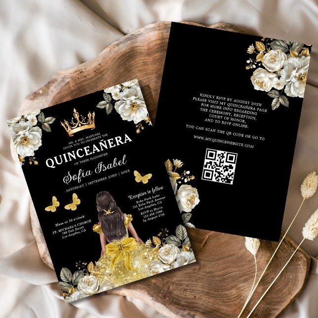 Invitación QR Código Quinceanera Floral Gold Princess (Subido por el creador)