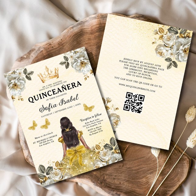 Invitación QR Código Quinceanera Floral Gold Princess (Subido por el creador)