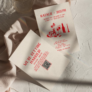 Invitación QR Código Red Mano dibujada Scribble Quirky Boda