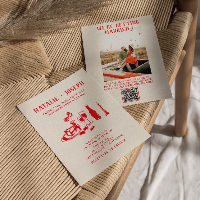 Invitación QR Código Red Mano dibujada Scribble Quirky Boda (Subido por el creador)