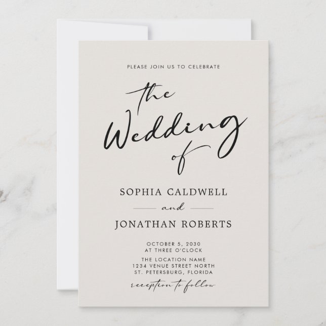Invitación QR Código RSVP Calligraphy Elegant Eggshell Boda (Anverso)