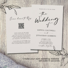 Invitación QR Código RSVP Calligraphy Elegant Eggshell Boda