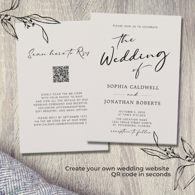 Invitación QR Código RSVP Calligraphy Elegant Eggshell Boda (Subido por el creador)