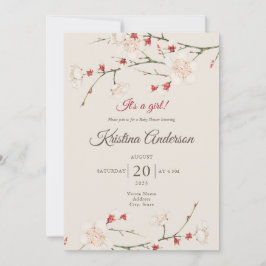 Invitación QR Código Vintage Blossom Chica Red Baby Shower
