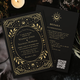 Invitación QR del Boda de tarot dorado gótico vint