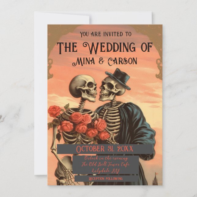 Invitación QR del Boda del Gótico de la pareja del (Anverso)