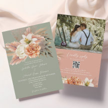 Invitación QR del Boda Floral de salmuera de salvi