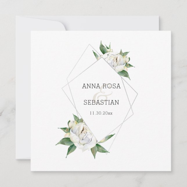 Invitación *~* QR Floral RSVP Frame AR15 Peony Boda (Anverso)