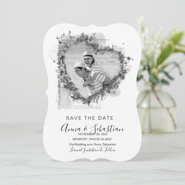 Invitación *~* QR FOTO AR6 BODA Corazón SAVE FECHA (Anverso de pie)