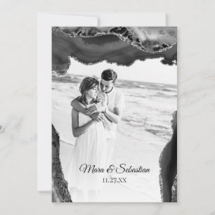 Invitación *~* QR FOTO RSVP AR13 AGATE Black Boda Invi