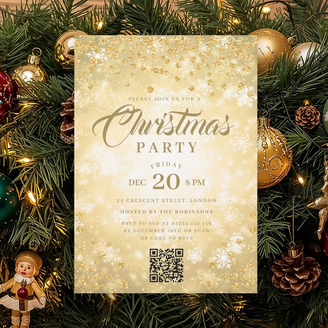 Invitación QR Gold Winter Diamonds Glitter Christmas Party (QR Gold Winter Diamonds Glitter Christmas Party Invitation)
