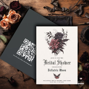 Invitación QR Gótico Rosewood Rosas negros Floral Bridal Show