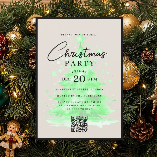 Invitación QR Green Christmas Tree Christmas Party (QR Green Christmas Tree Christmas Party Invitation)