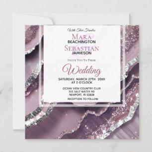 Invitación *~* QR MAUVE Silver AGATE AR66 Boda RSVP