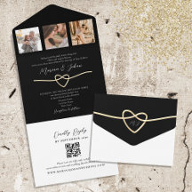 Invitación QR para Boda negro dorado todo en uno