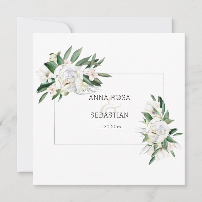 Invitación *~* QR PEONY AR15 Floral RSVP Frame Boda (Anverso)