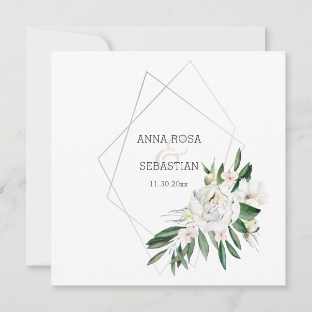 Invitación *~* QR PEONY Floral RSVP Frame AR15 Boda (Anverso)