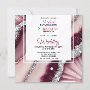 Invitación *~* QR PINK BURGUNDY Agate RSVP AR66 Boda