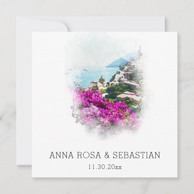 Invitación *~* QR POSITANO Italia Flores AR20 Boda RSVP (Anverso)