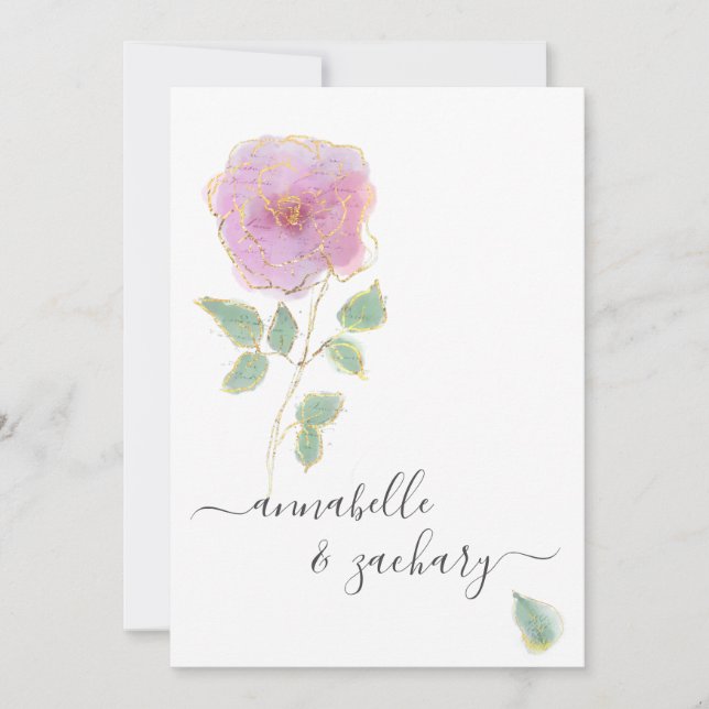 Invitación *~* QR Purpurina Rosa de oro RSVP MÍNIMO AR12 Boda (Anverso)