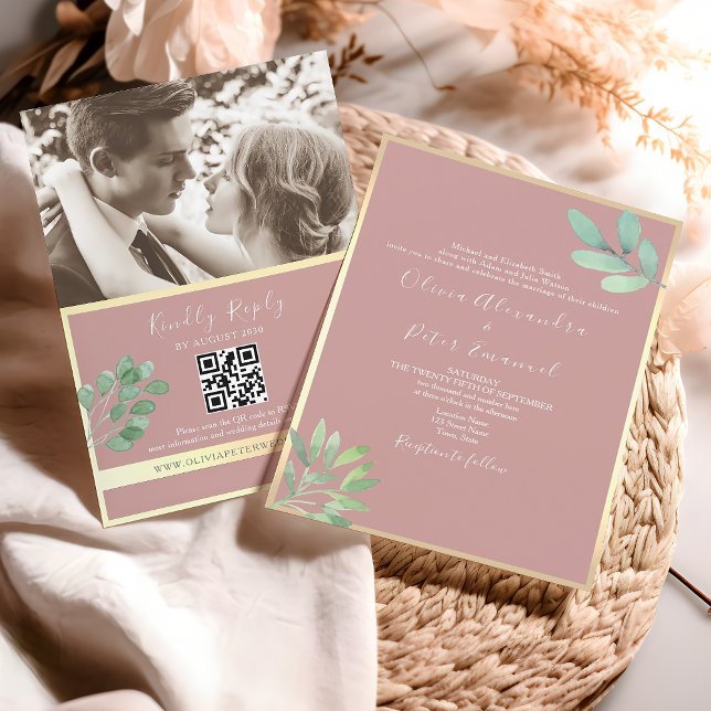 Invitación QR Rosa Dusty Greenery Boda (Subido por el creador)