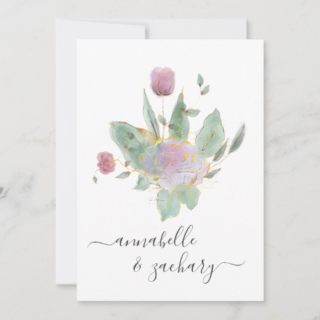 Invitación *~* QR Rosa MÍNIMO RSVP Bud Bouquet AR12 Boda (Anverso)