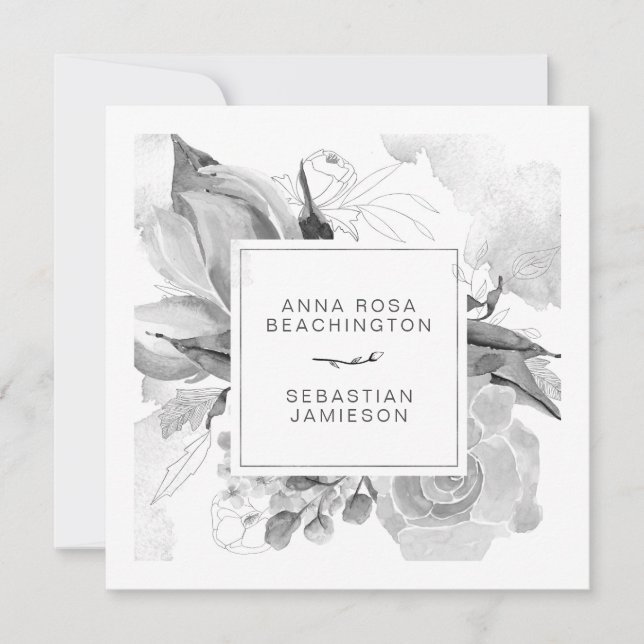 Invitación *~* QR RSVP AR12 Boda Floral sencillo y suave (Anverso)