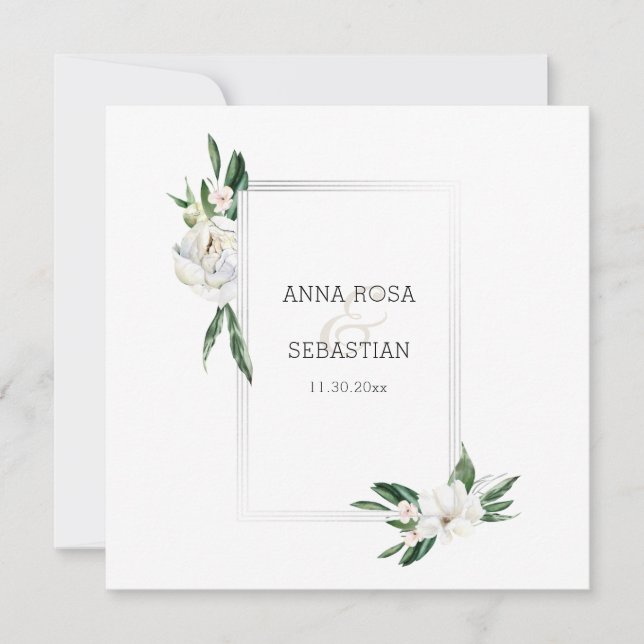 Invitación *~* QR RSVP AR15 Peony Flowers Frame Boda (Anverso)