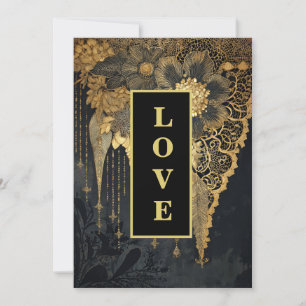 Invitación *~ QR RSVP AR26 Gold Lace LOVE 24 Vintage Wedding