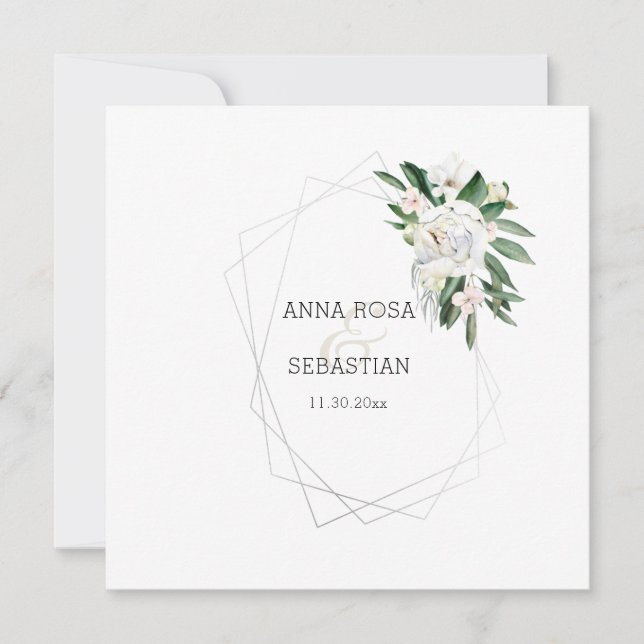 Invitación *~* QR RSVP Frame AR15 Floral Peony Boda (Anverso)