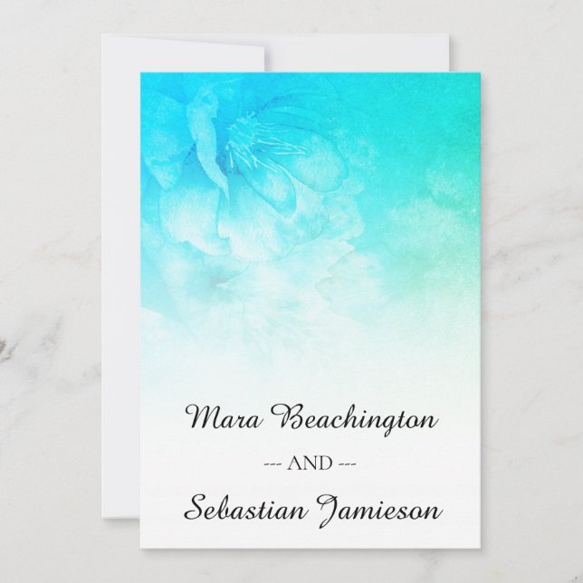 Invitación *~* QR RSVP Purpurina Floral Aqua Mint Blue Boda (Anverso)