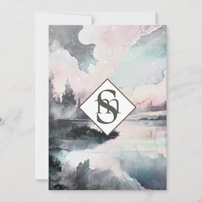 Invitación * QR Rústico AR26 Monograma RSVP Boda (Anverso)