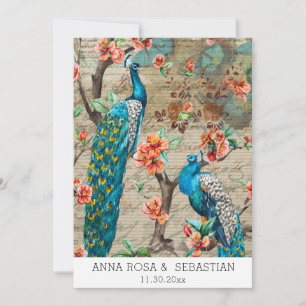 Invitación *~* QR Vintage RSVP Victorian Peacock AR24 Boda