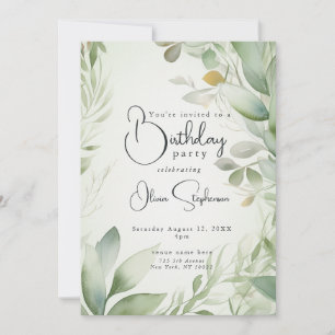Invitación QR Watercolor Golden Green Foliage Cumpleaños
