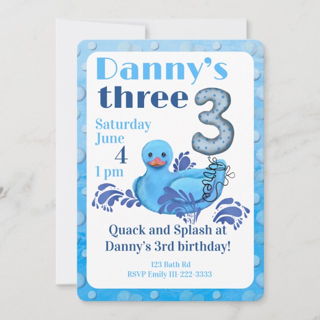 Invitación Quack and Splash Duck 3rd Birthday Invitation (Anverso)