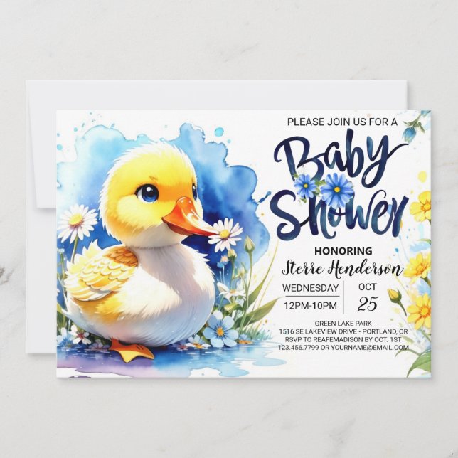 Invitación Quacking Blue Baby Shower (Anverso)