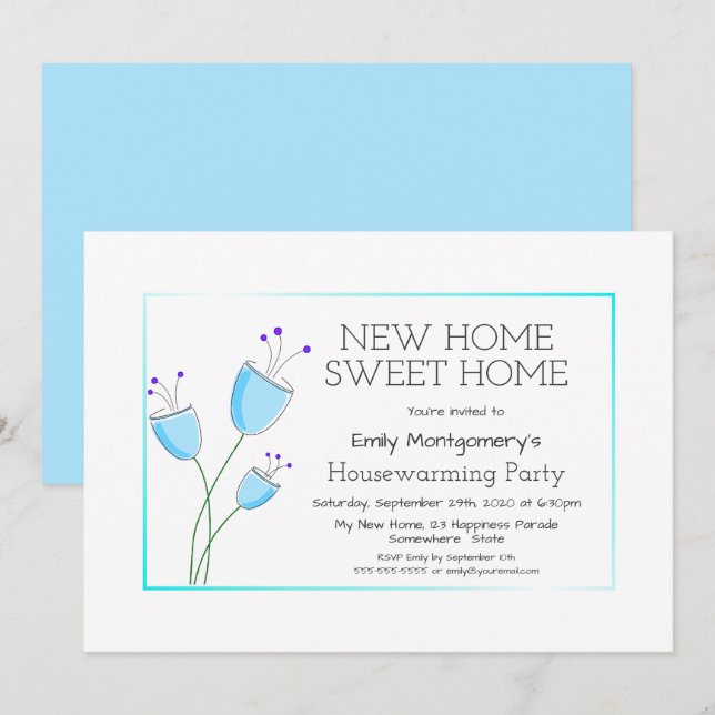 Invitación Quaint Blue Floral Fiesta de Calentamiento Domésti (Anverso / Reverso)