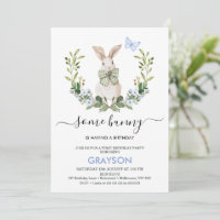 Quaint Blue Green Boys Little Bunny 1er cumpleaños