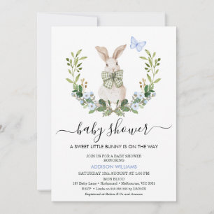 Invitación Quaint Blue Green Boys Little Bunny Baby Shower