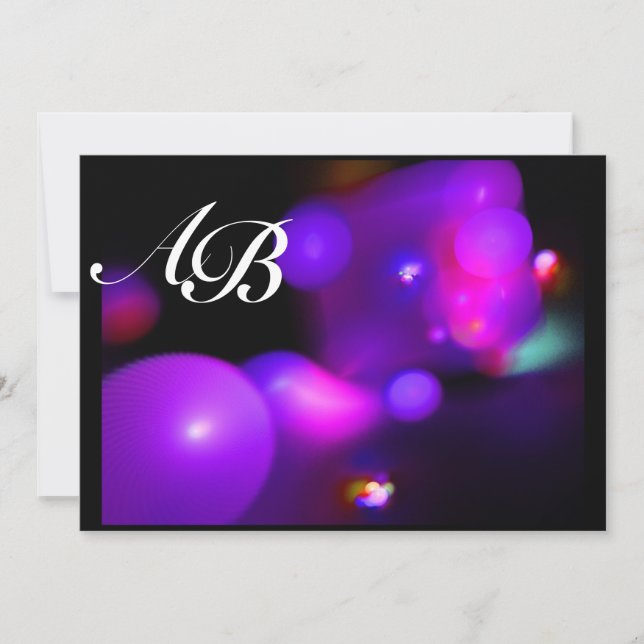 Invitación QUANTUM BUBBLE fuchsia púrpura negra (Anverso)